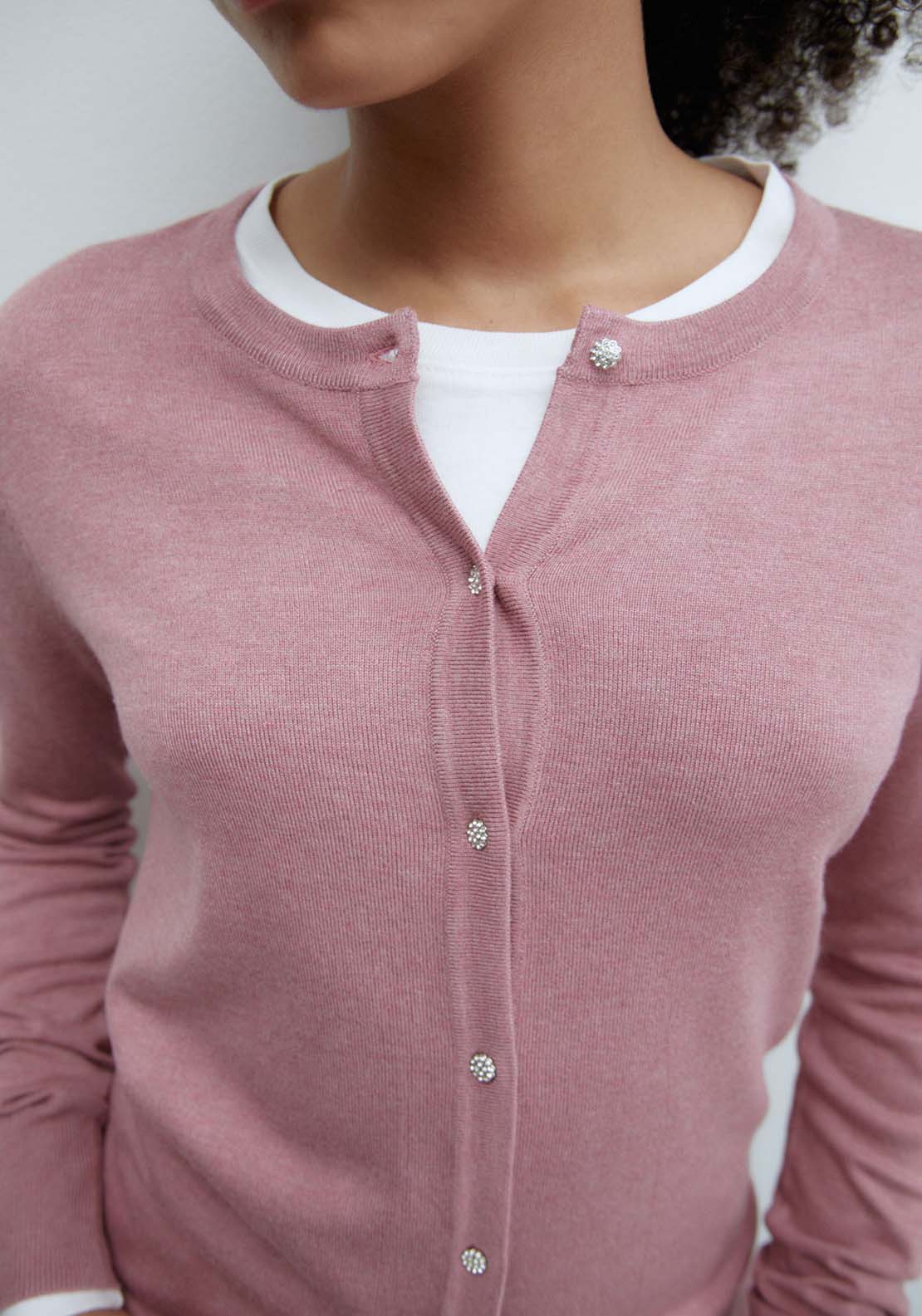 Sfera Jewel buttons cardigan - Pink Melange 3 Shaws Department Stores