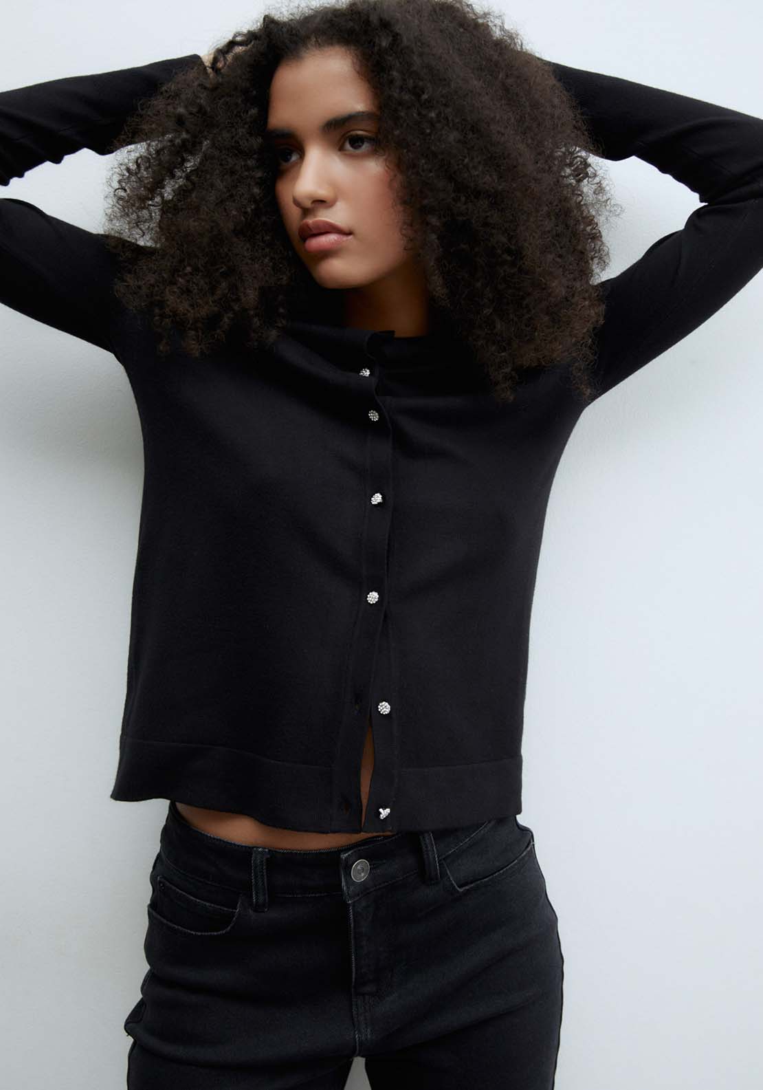 Sfera Jewel buttons cardigan - Black 1 Shaws Department Stores