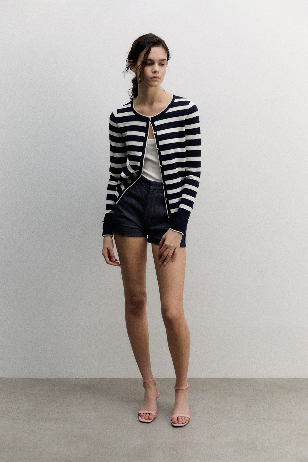Sfera Stripes cardigan - Navy 2 Shaws Department Stores