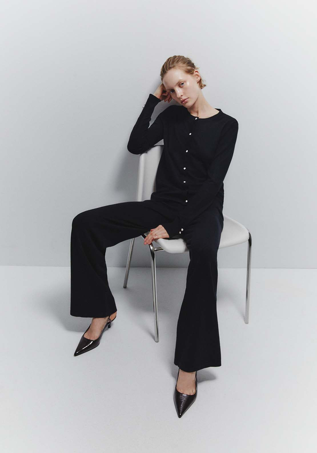 Jewel Button Cardigan - Black