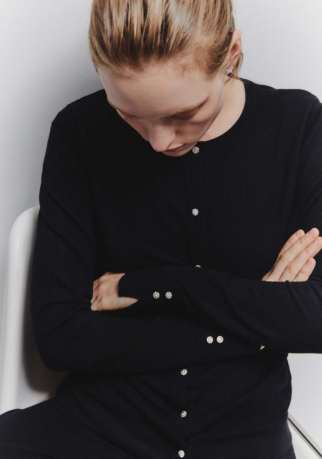 Jewel Button Cardigan - Black