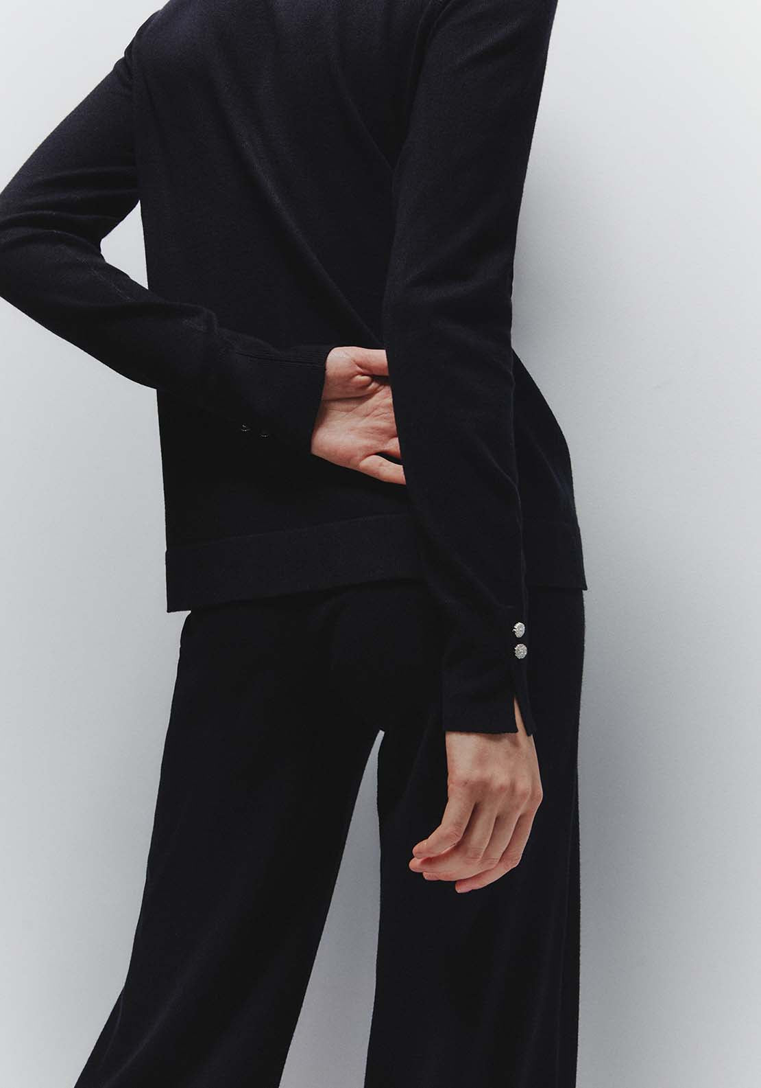 Jewel Button Cardigan - Black