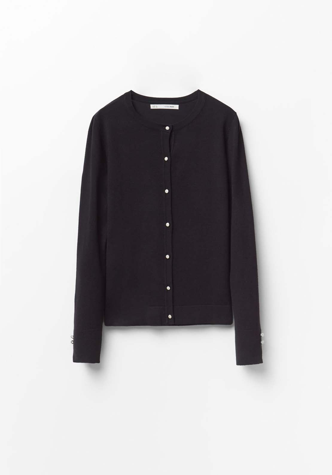 Jewel Button Cardigan - Black