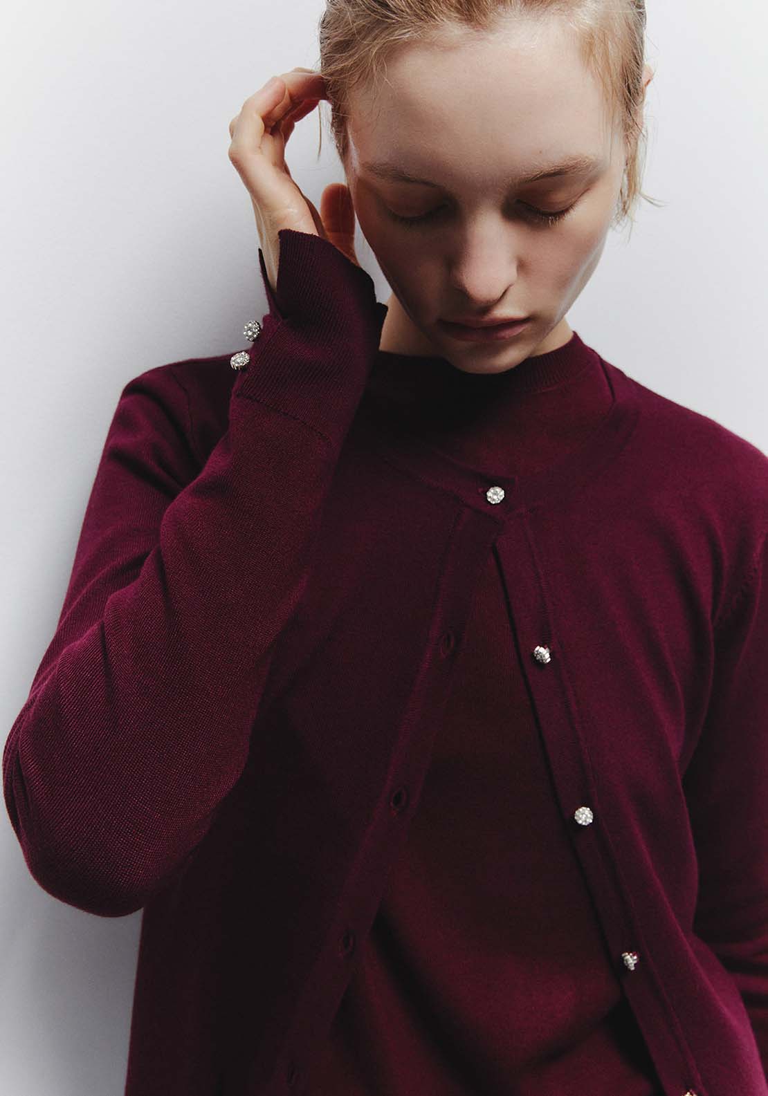 Jewel Button Cardigan - Red