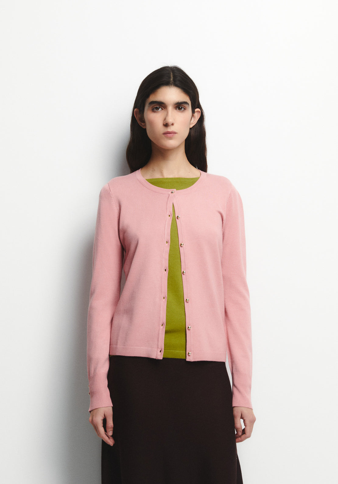 Round Neck Knit Cardigan - Pink