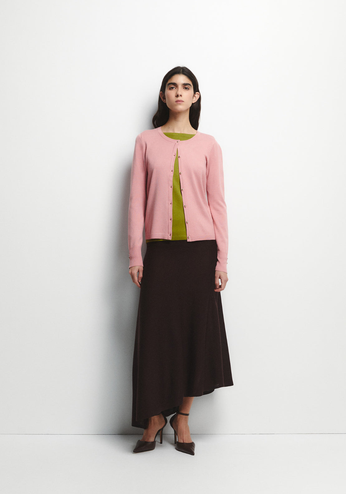 Round Neck Knit Cardigan - Pink