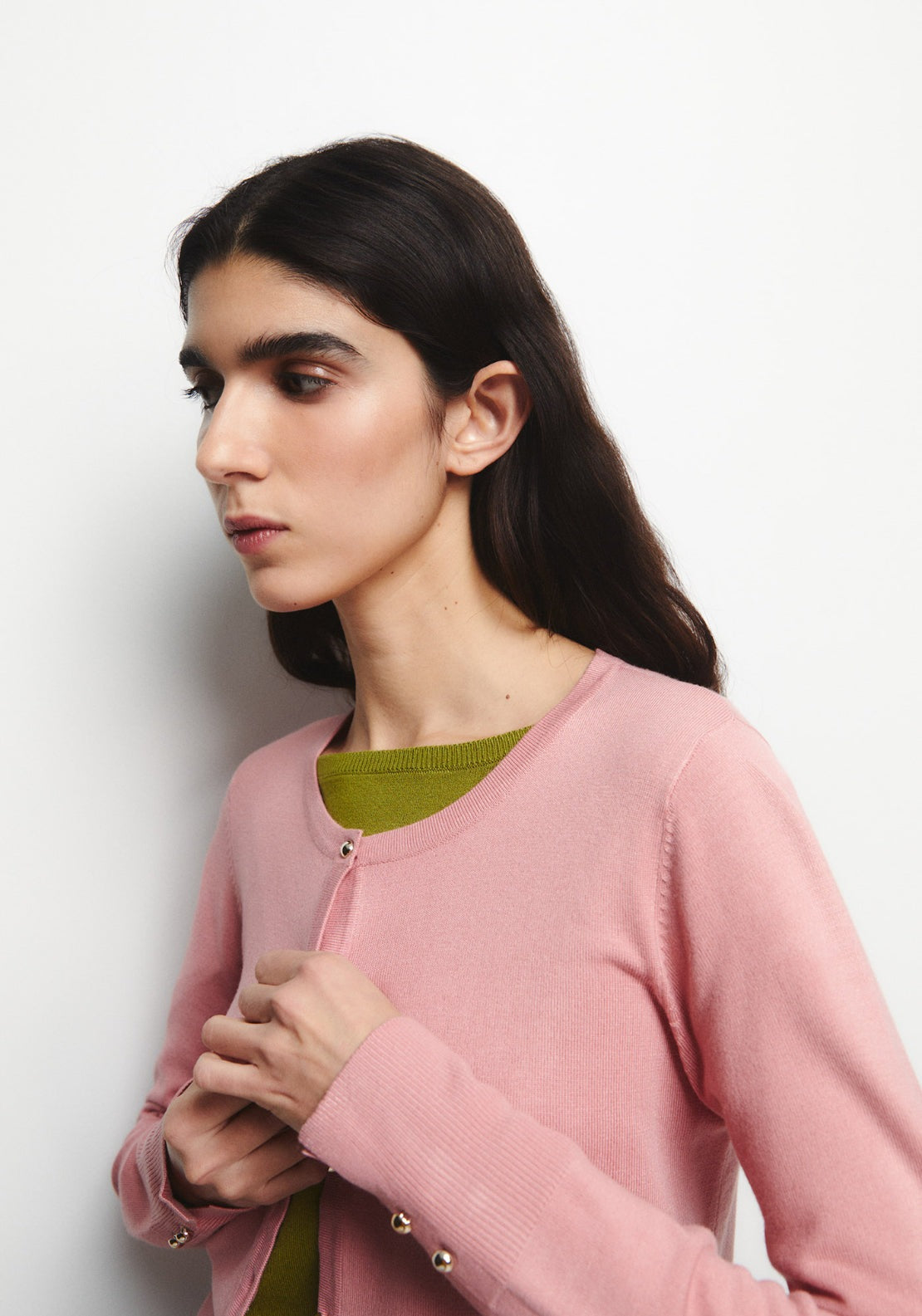 Round Neck Knit Cardigan - Pink