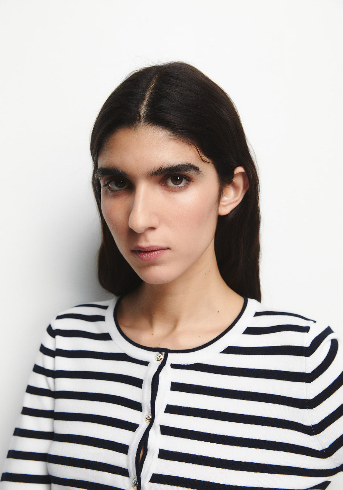 Stripe Print Knit Cardigan - White