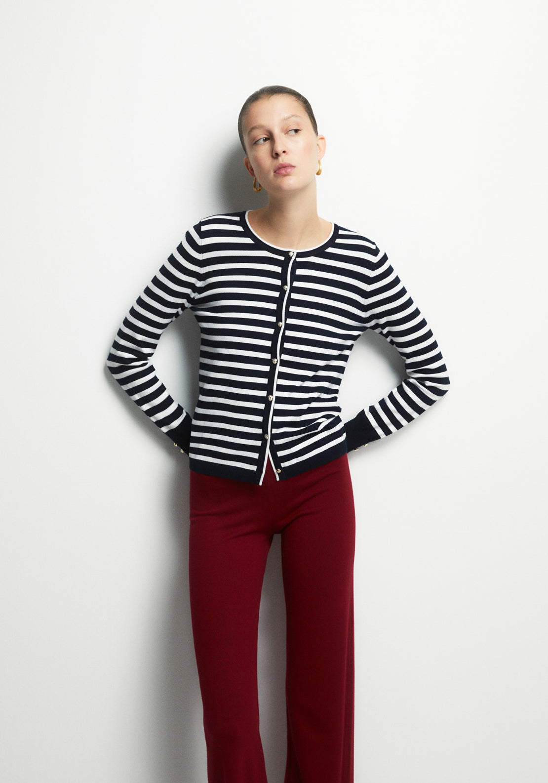 Stripe Print Knit Cardigan - Blue