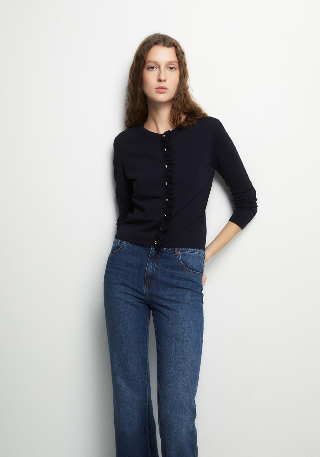 Ruffles Knit Cardigan - Blue