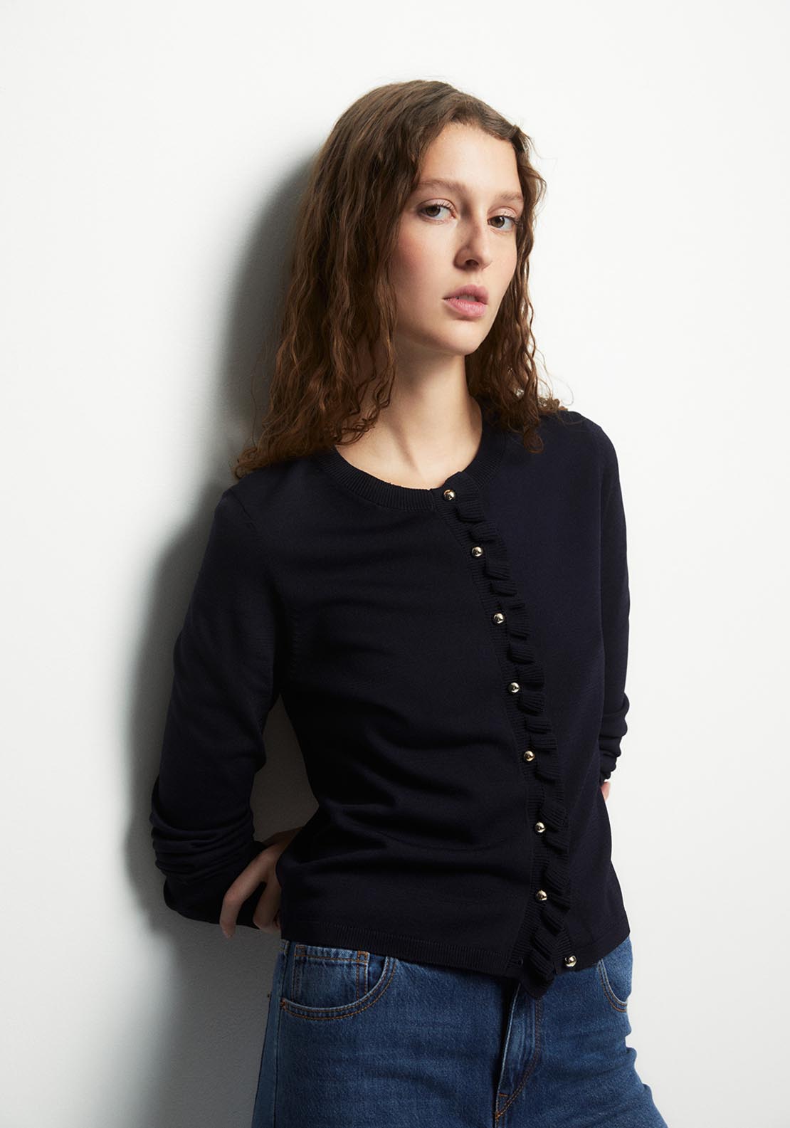 Ruffles Knit Cardigan - Blue
