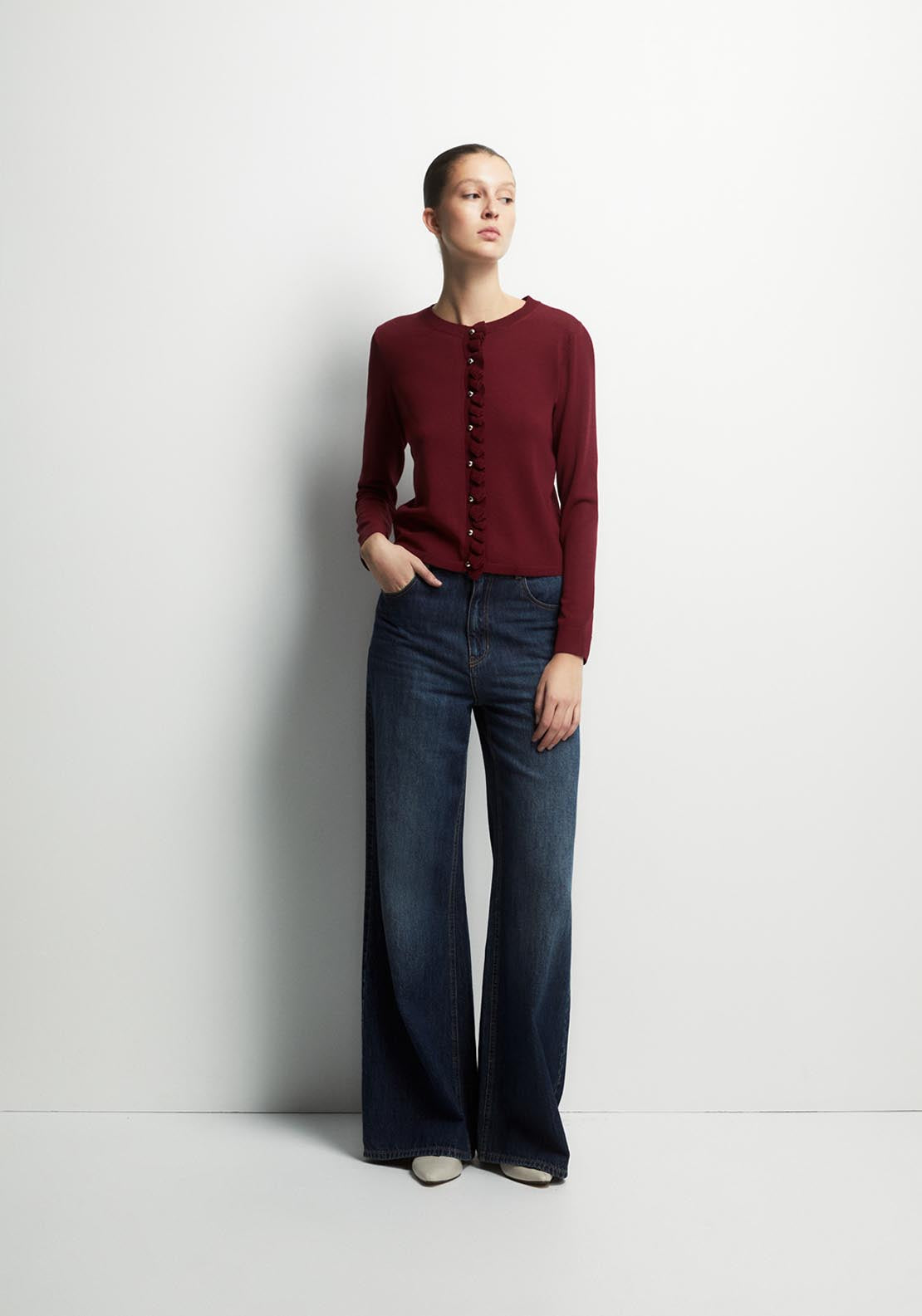 Ruffles Knit Cardigan - Red