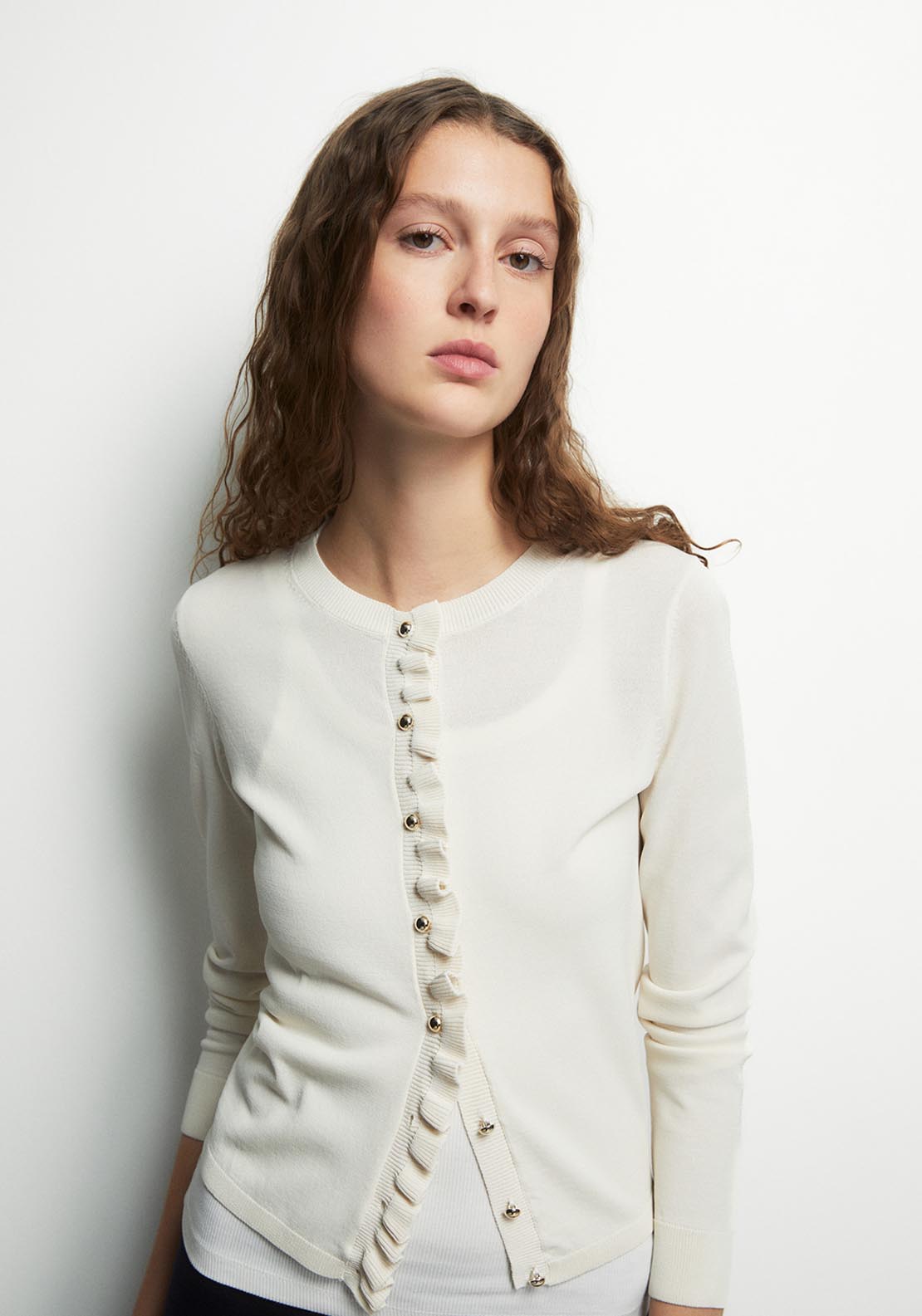 Ruffles Knit Cardigan - White