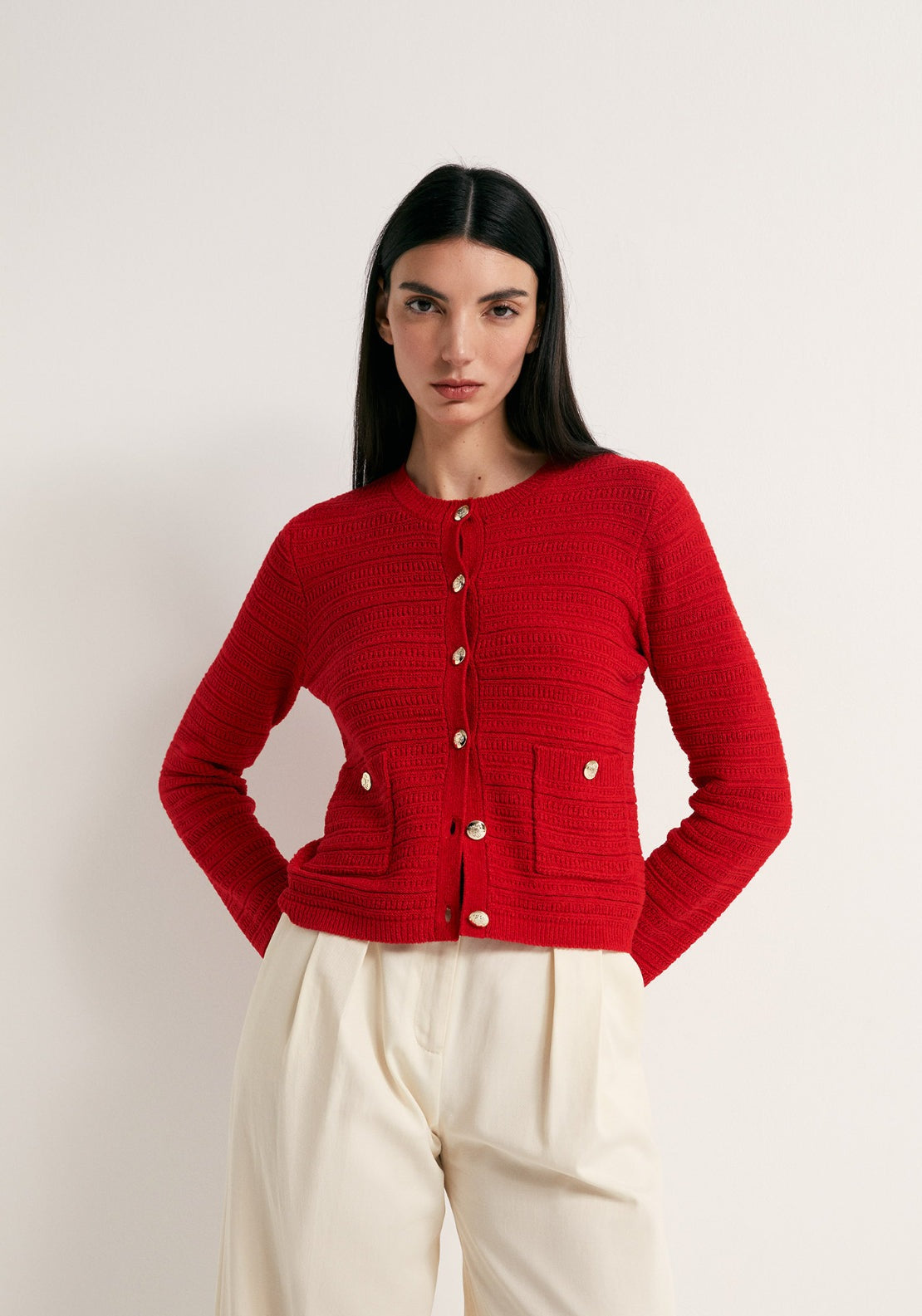 Structured Knit Cardigan - Red