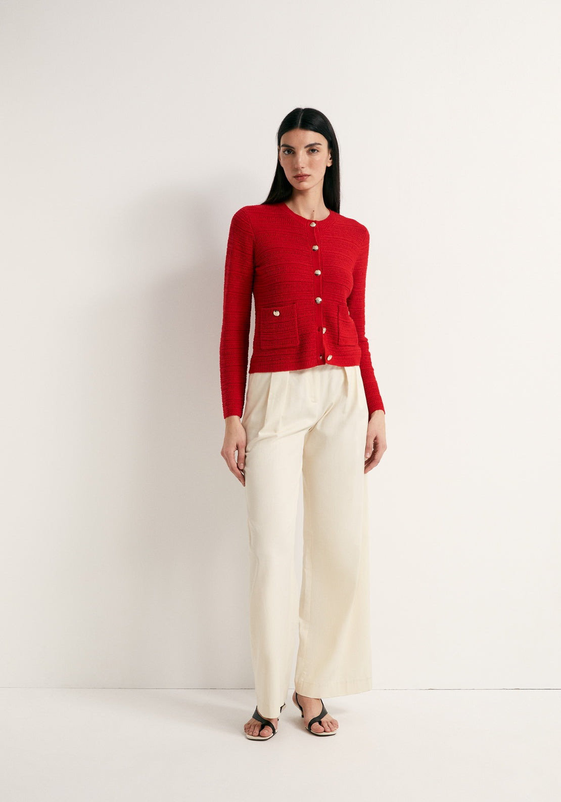 Structured Knit Cardigan - Red
