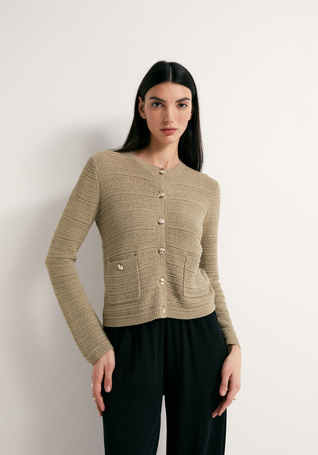 Structured Knit Cardigan - Beige