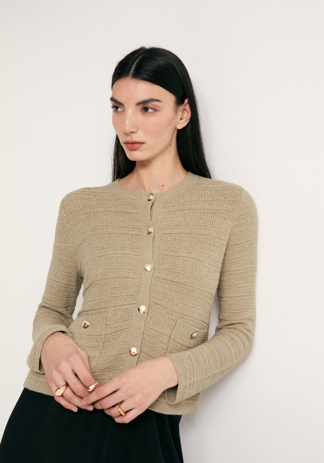 Structured Knit Cardigan - Beige