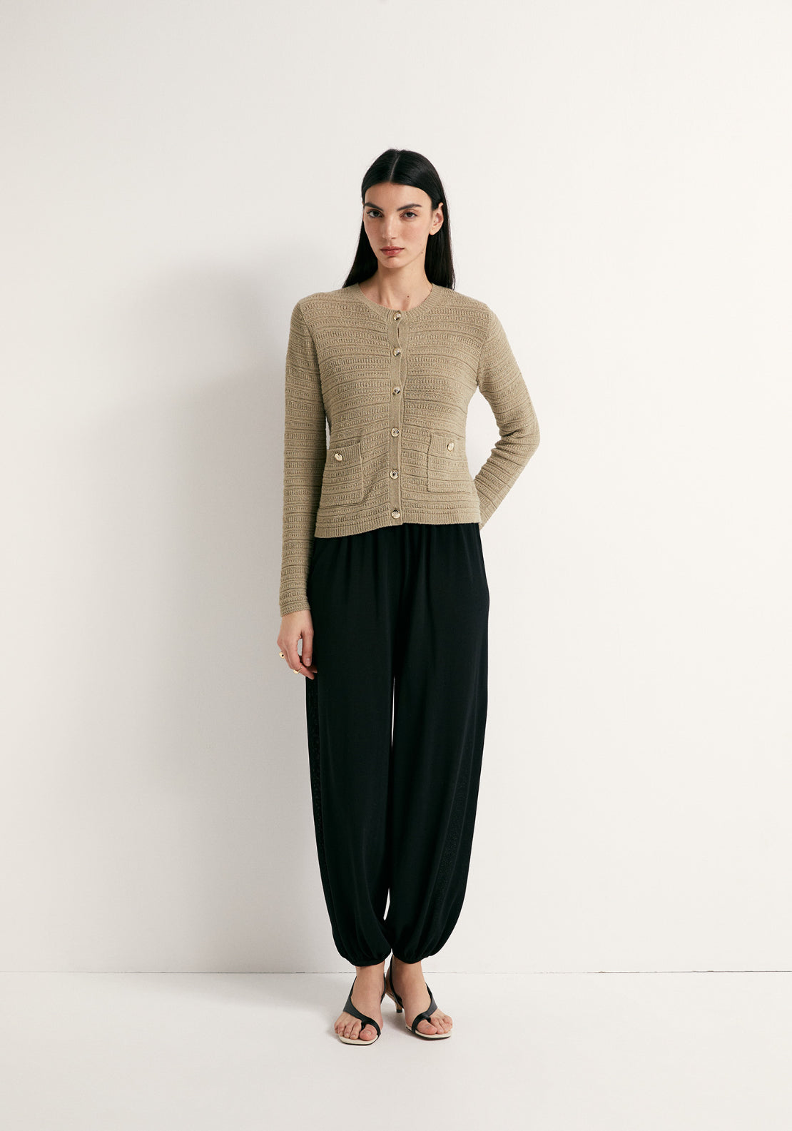 Structured Knit Cardigan - Beige