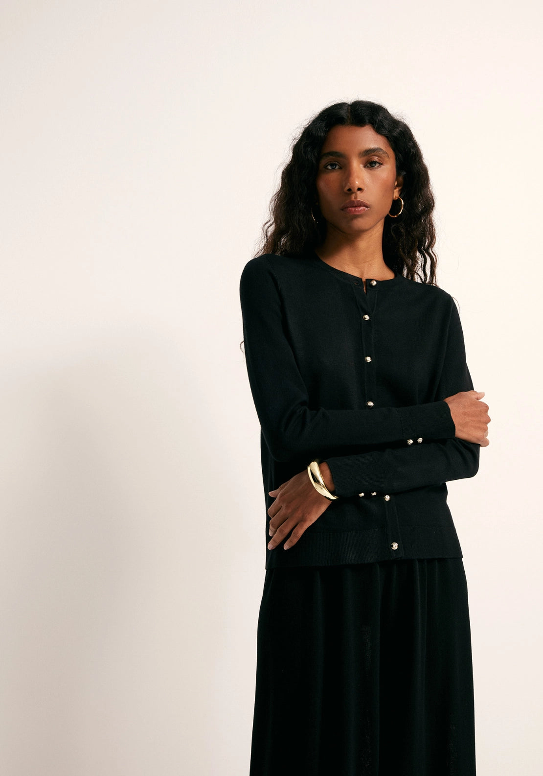 Gold Tone Button Cardigan - Black