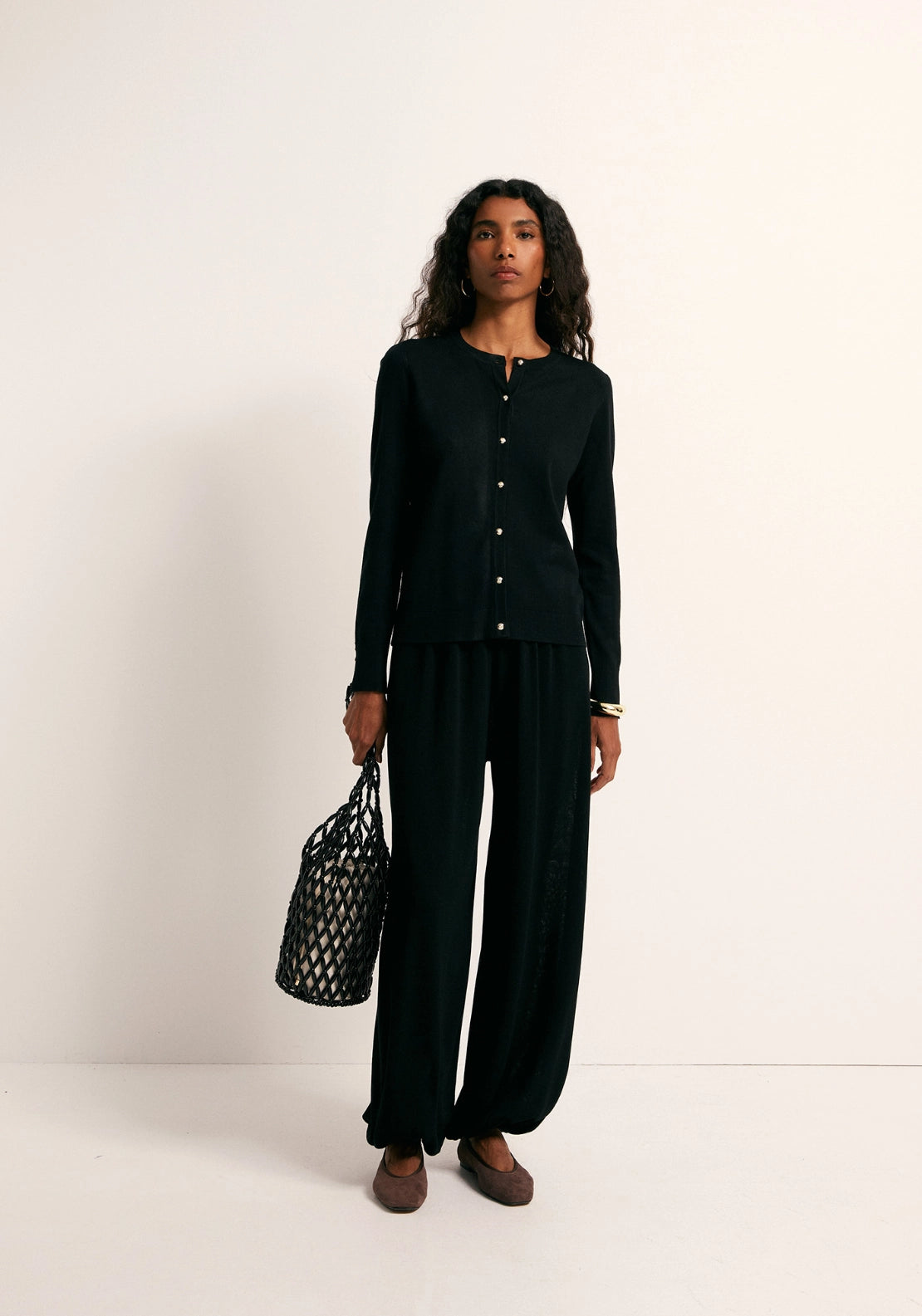 Gold Tone Button Cardigan - Black