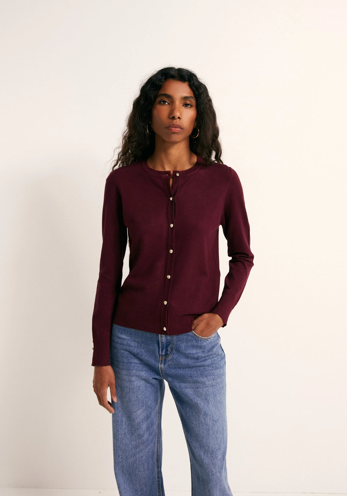Gold Tone Button Cardigan - Red