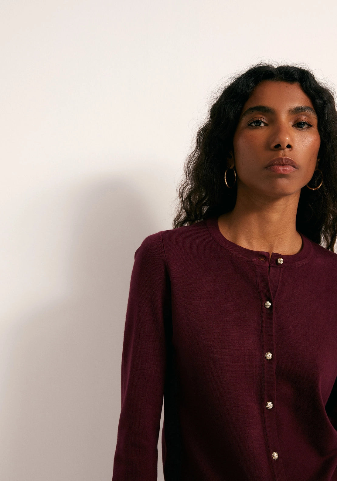 Gold Tone Button Cardigan - Red