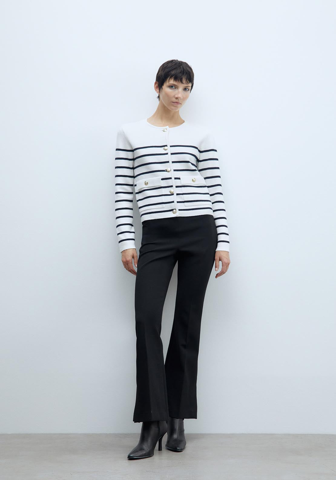 Sfera Pockets striped cardigan - White 1 Shaws Department Stores