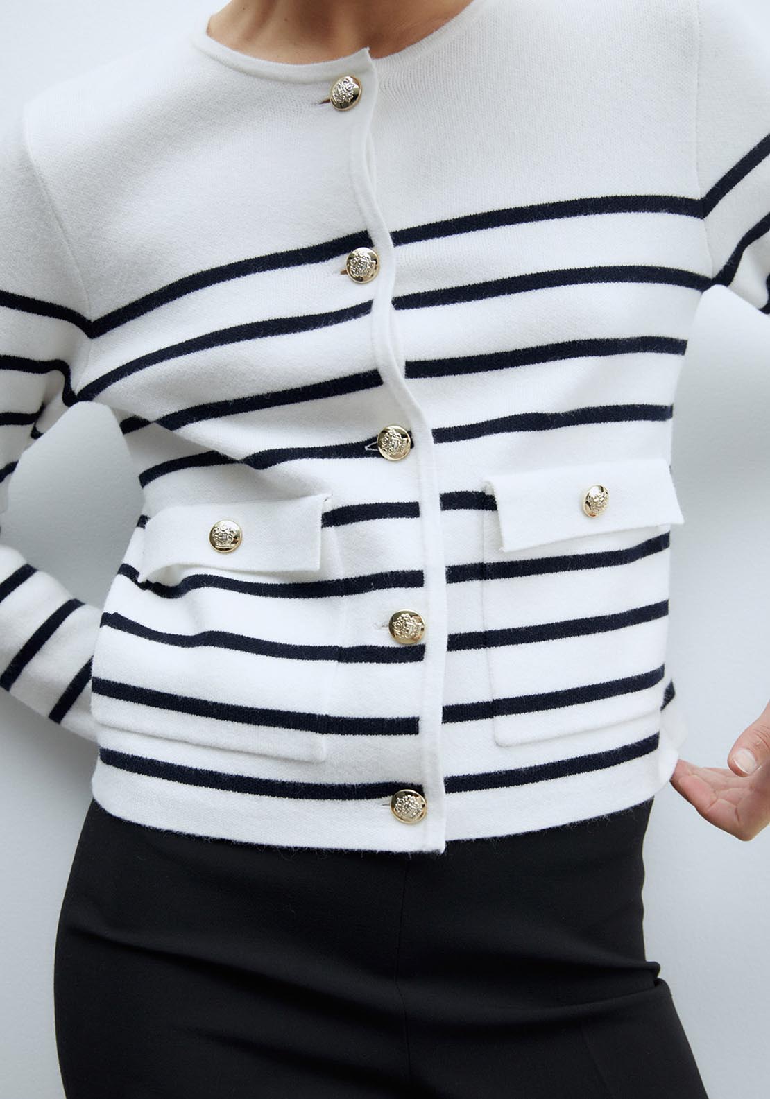 Sfera Pockets striped cardigan - White 3 Shaws Department Stores