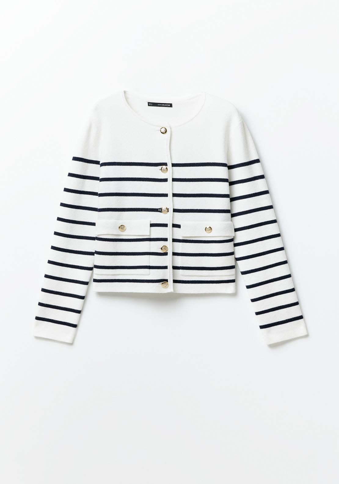 Sfera Pockets striped cardigan - White 7 Shaws Department Stores