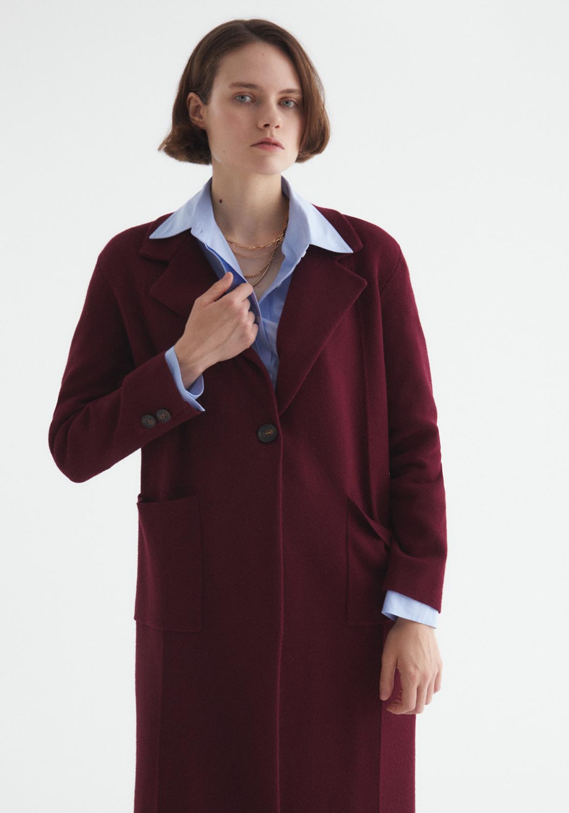 Sfera Pockets lapel collar coat - Currant 2 Shaws Department Stores