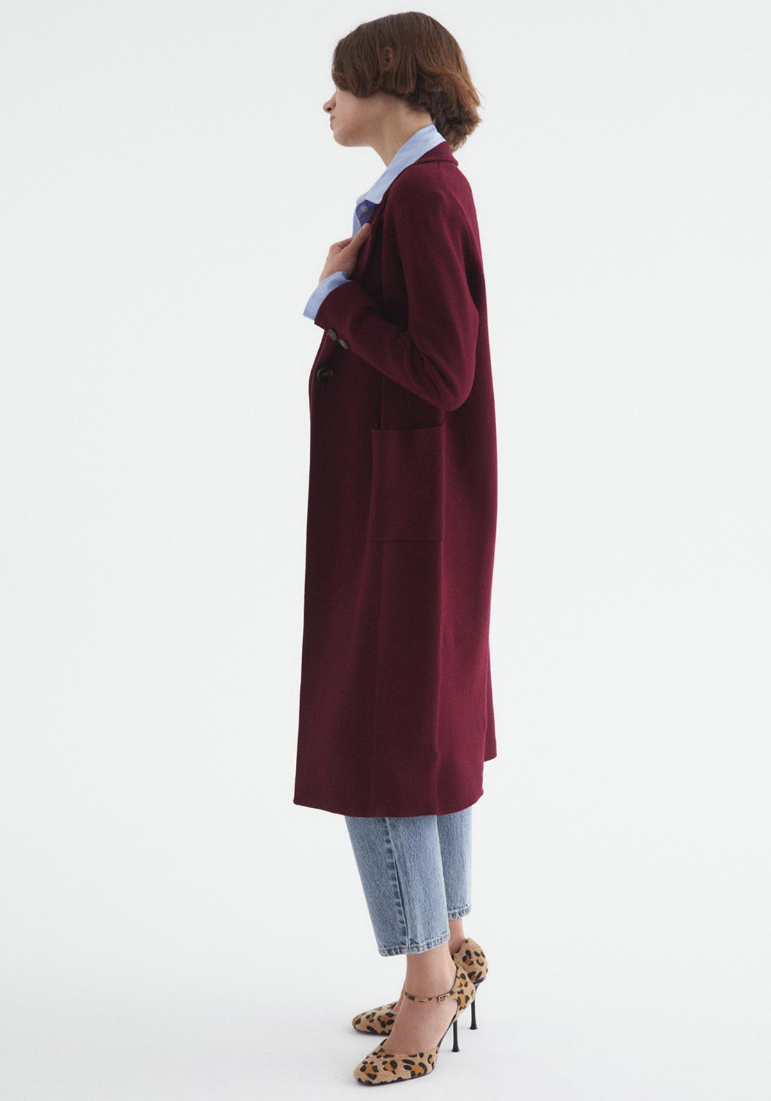 Sfera Pockets lapel collar coat - Currant 3 Shaws Department Stores