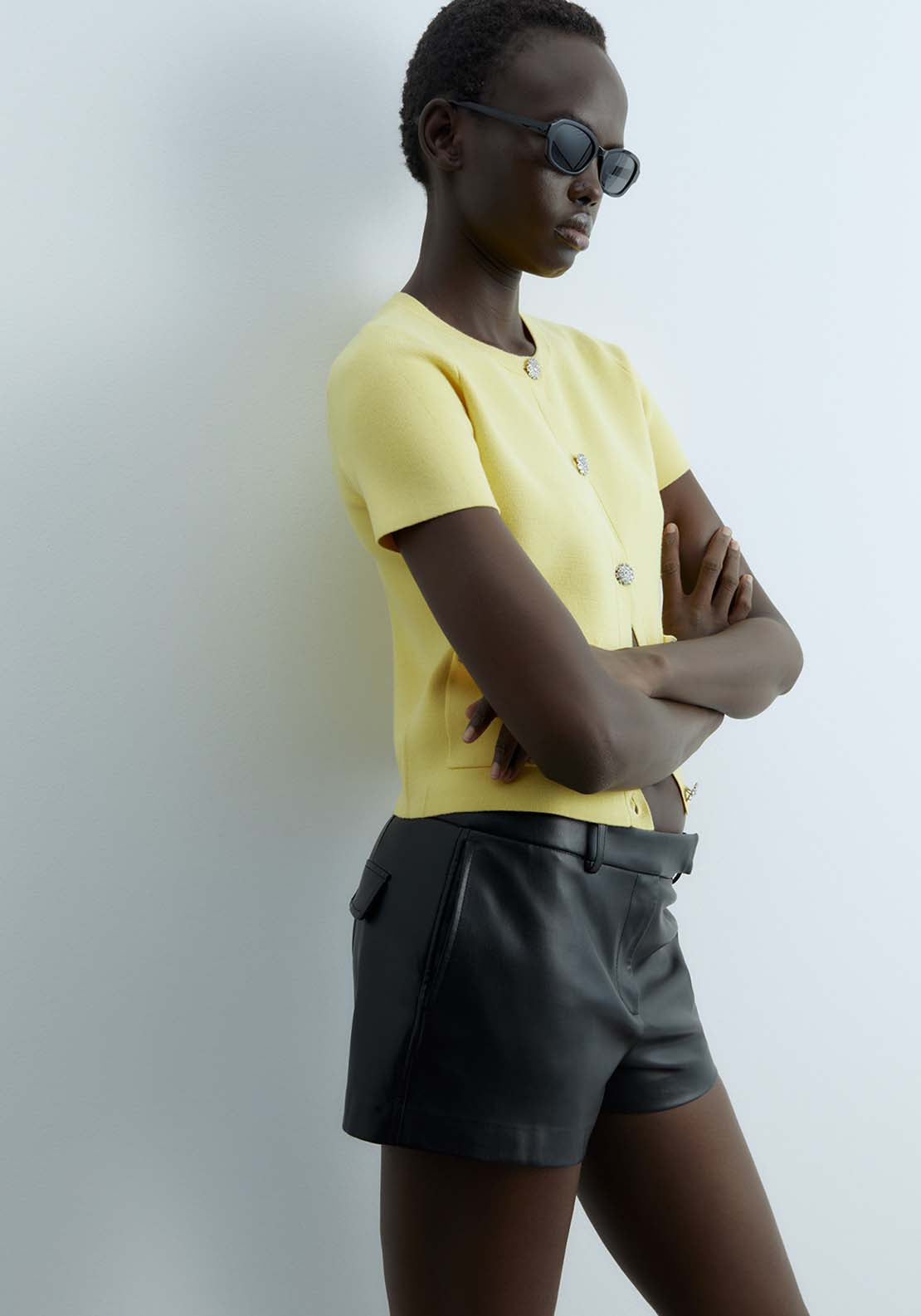 Sfera Bejewelled Buttons Cardigan - Yellow 3 Shaws Department Stores