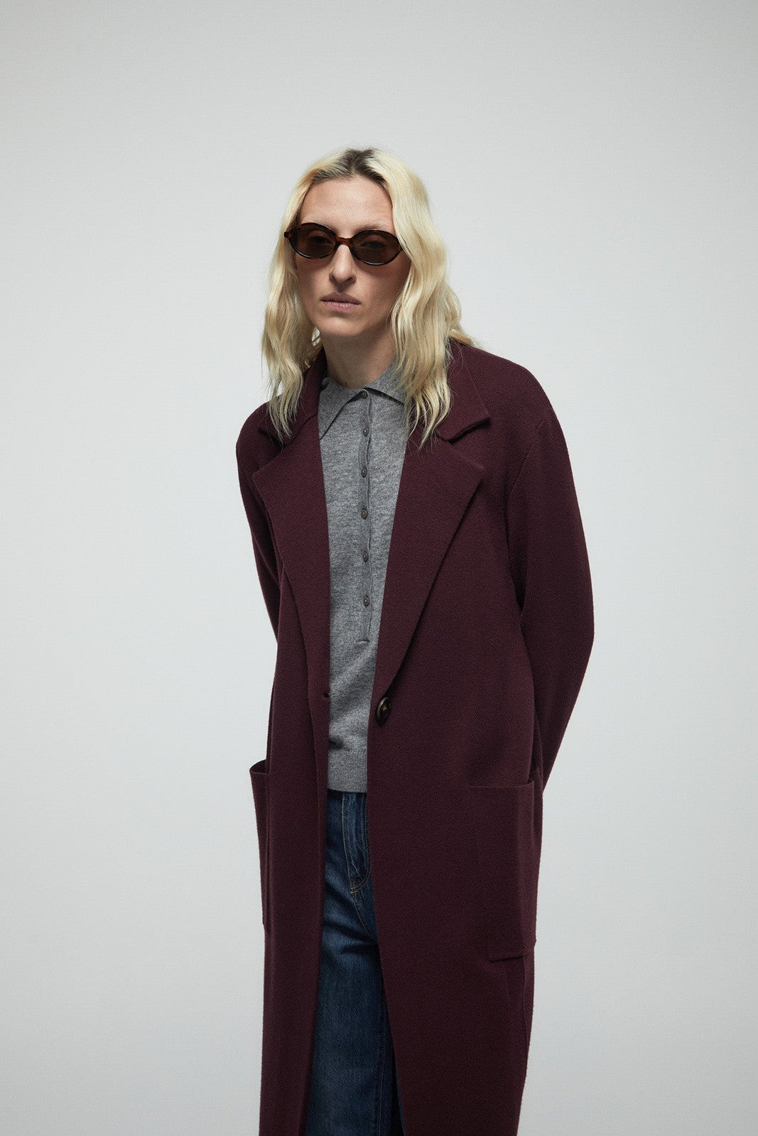 Pockets Lapel Collar Coat - Red