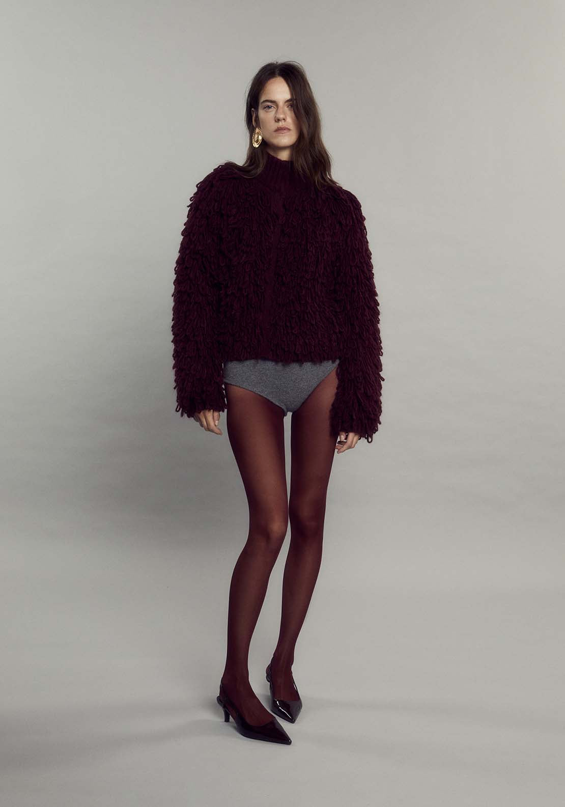Curly Faux Fur Jacket - Red