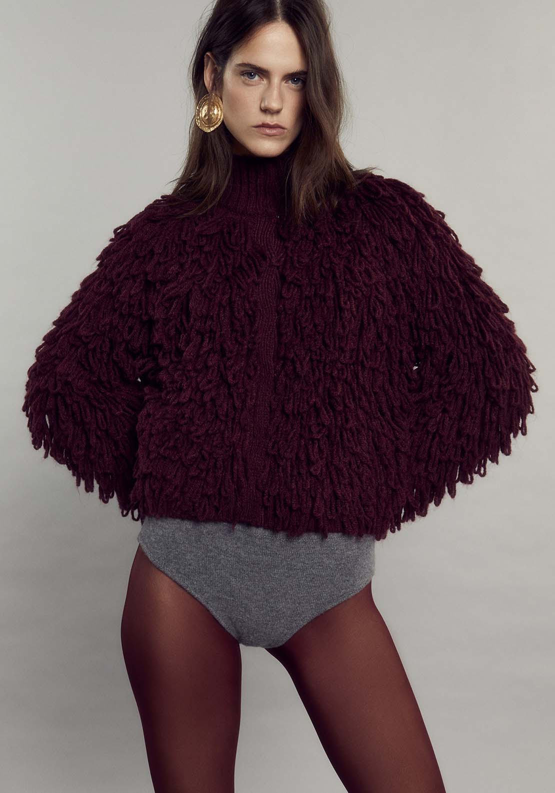 Curly Faux Fur Jacket - Red