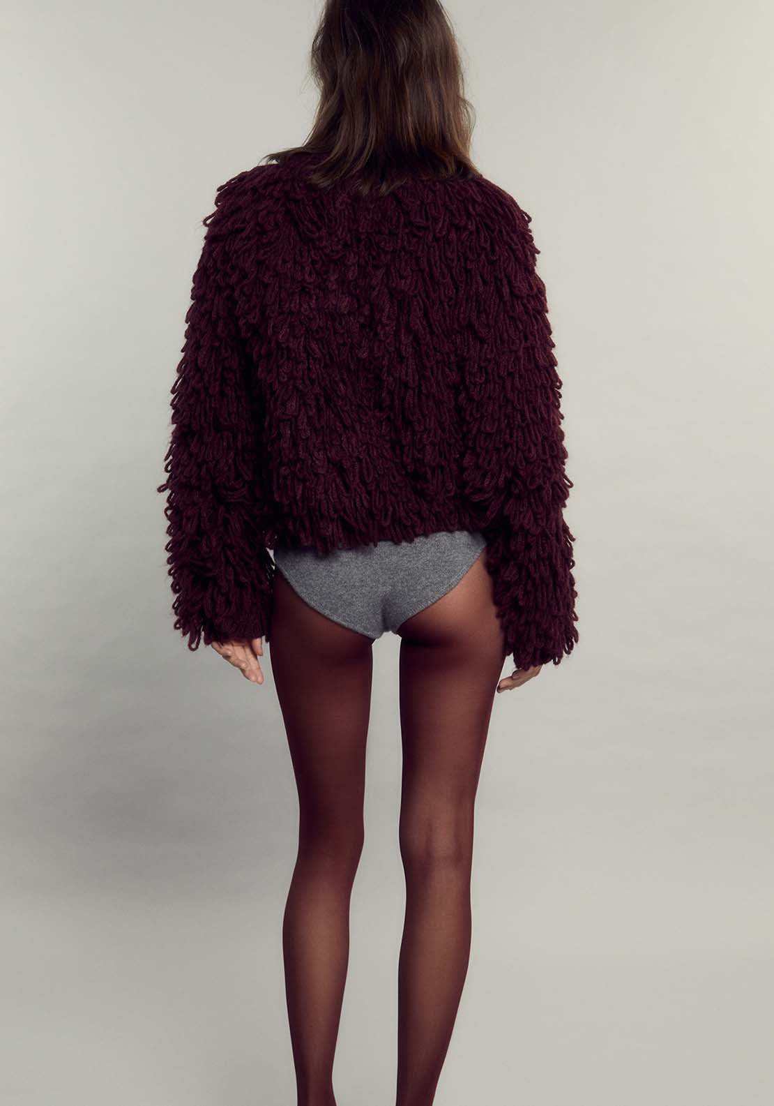 Curly Faux Fur Jacket - Red