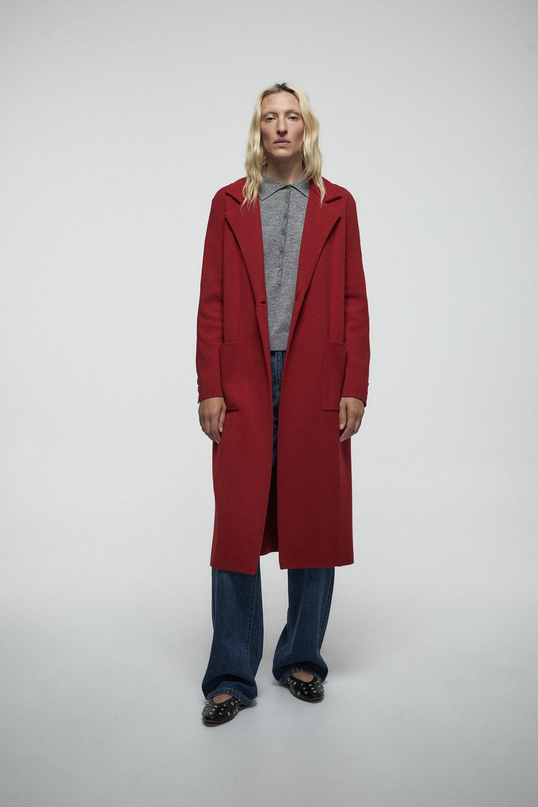 Pockets Lapel Collar Coat - Red