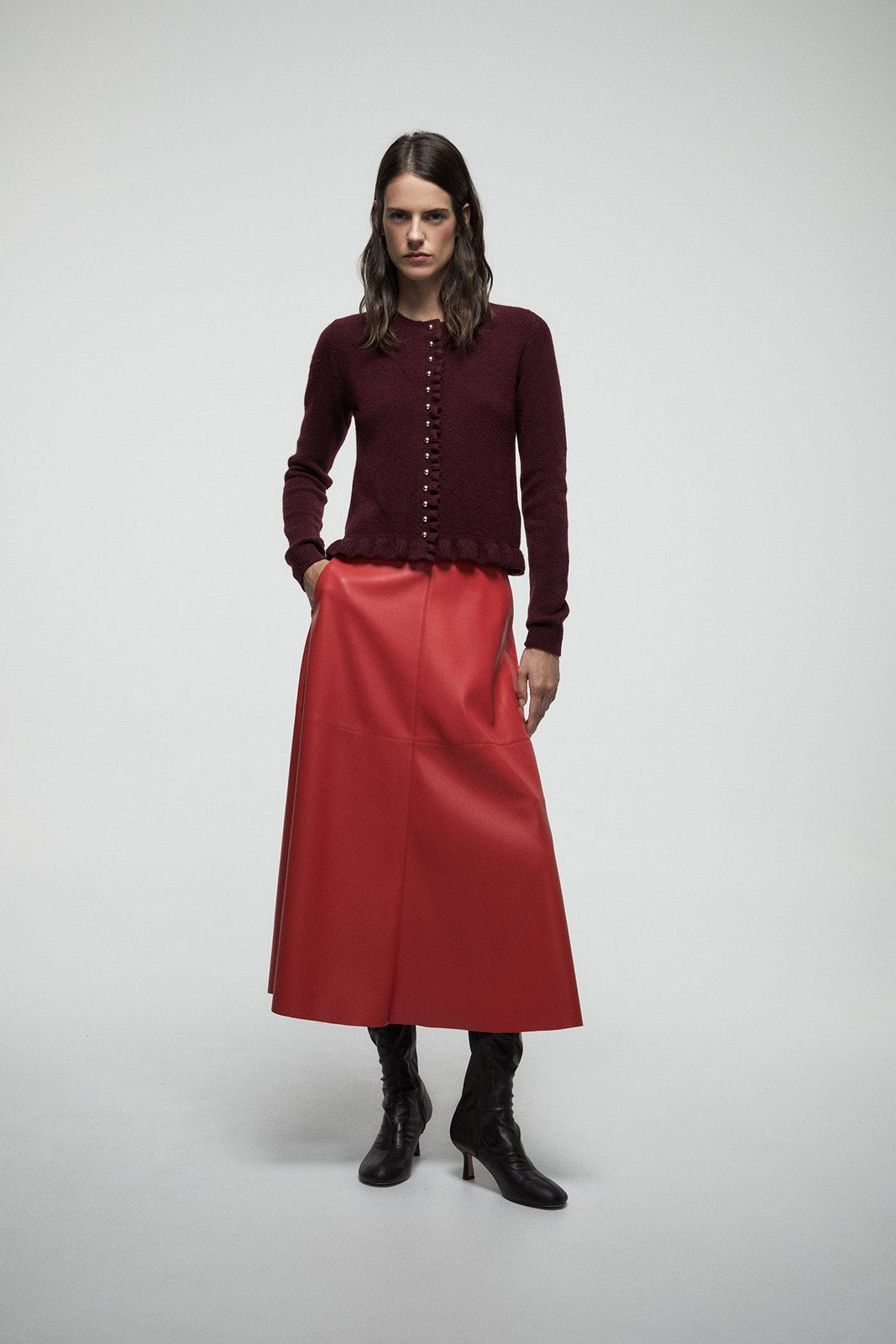 Mini Ruffles Cardigan - Red