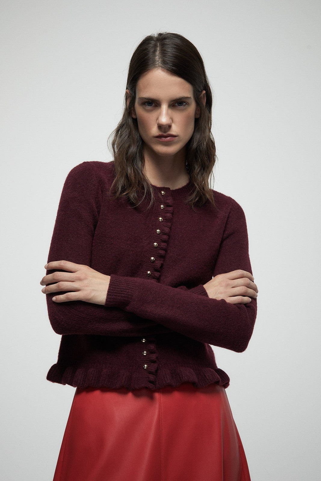 Mini Ruffles Cardigan - Red