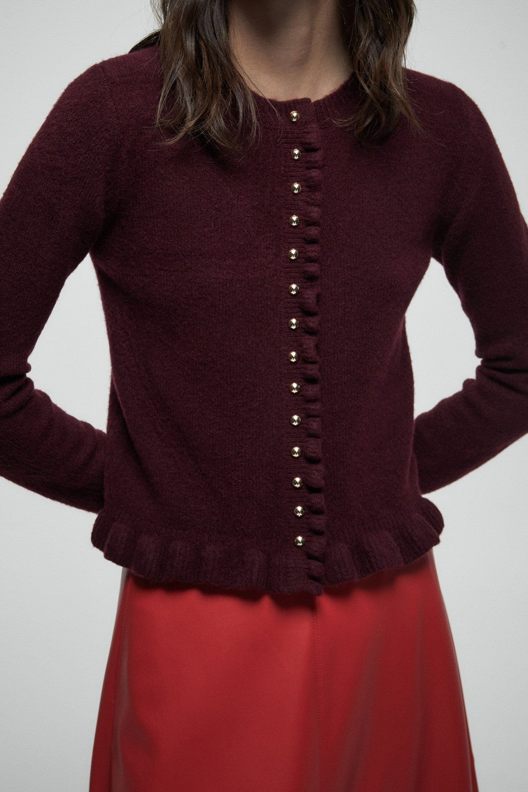 Mini Ruffles Cardigan - Red
