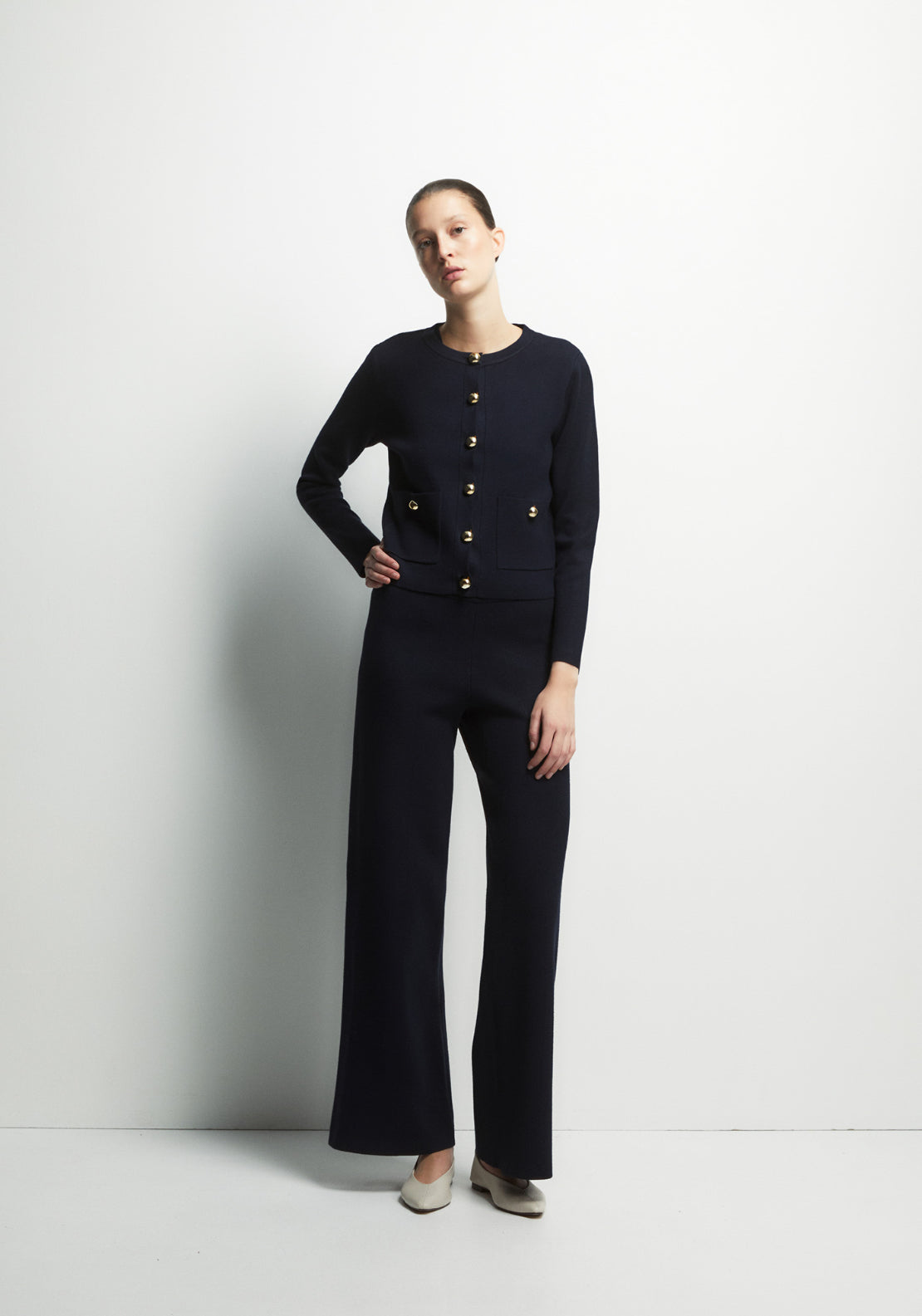 Sfera Plain Knit Cardigan - Blue 4 Shaws Department Stores