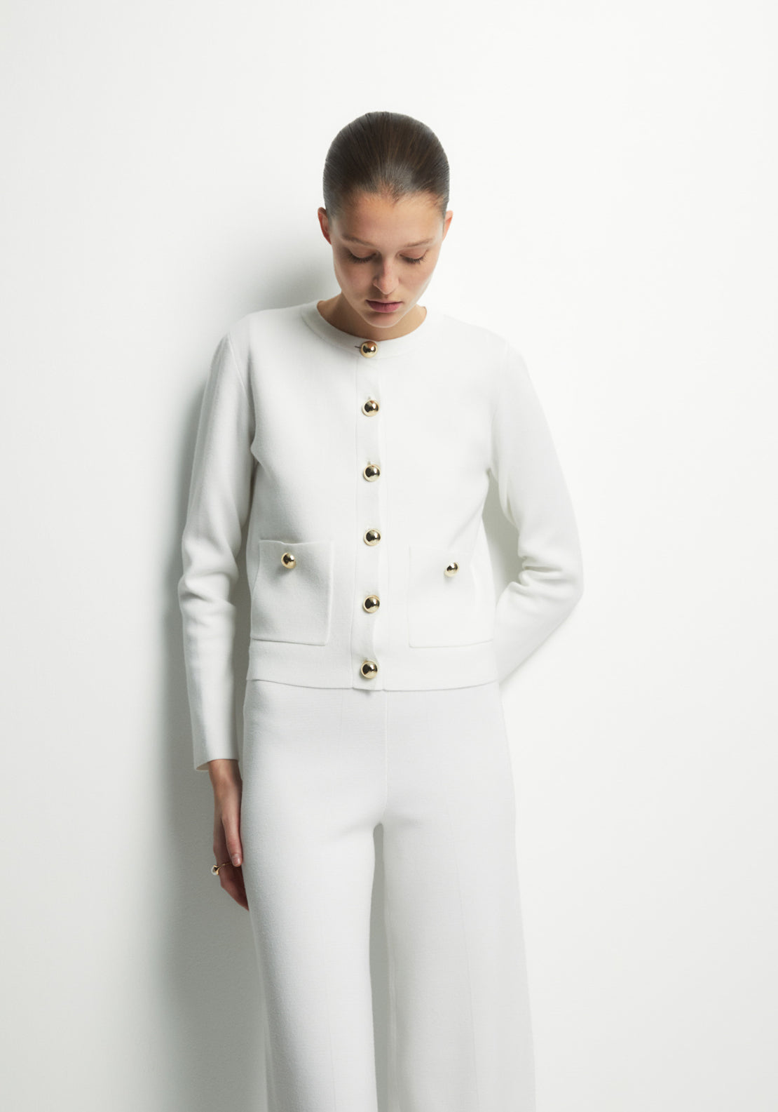 Sfera Plain Knit Cardigan - White 1 Shaws Department Stores