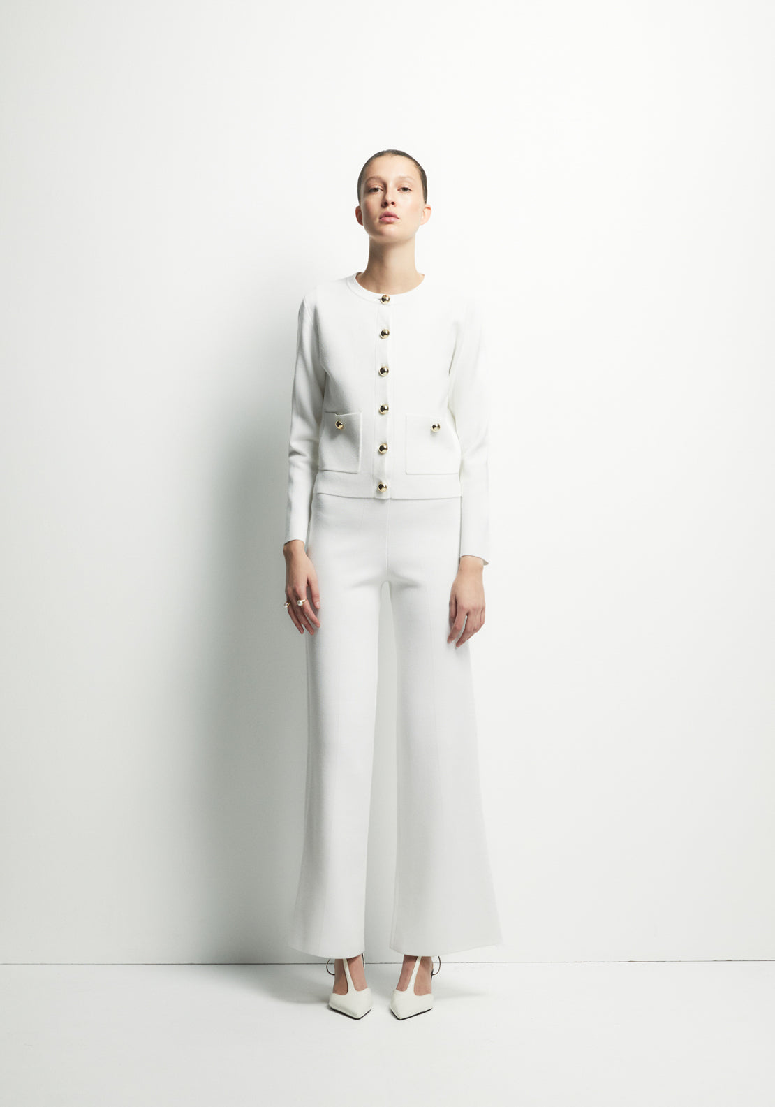 Sfera Plain Knit Cardigan - White 4 Shaws Department Stores