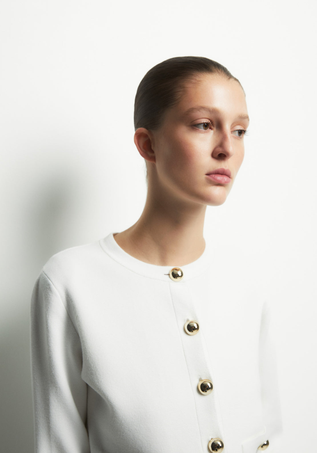 Sfera Plain Knit Cardigan - White 3 Shaws Department Stores