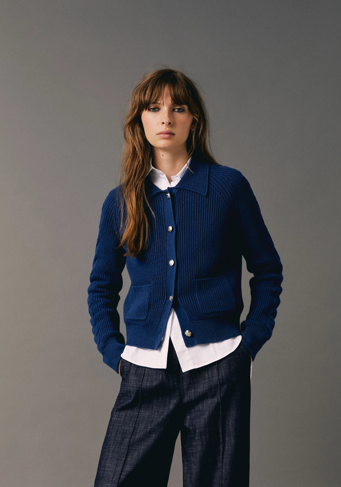 Rib Knit Cardigan - Blue Indigo