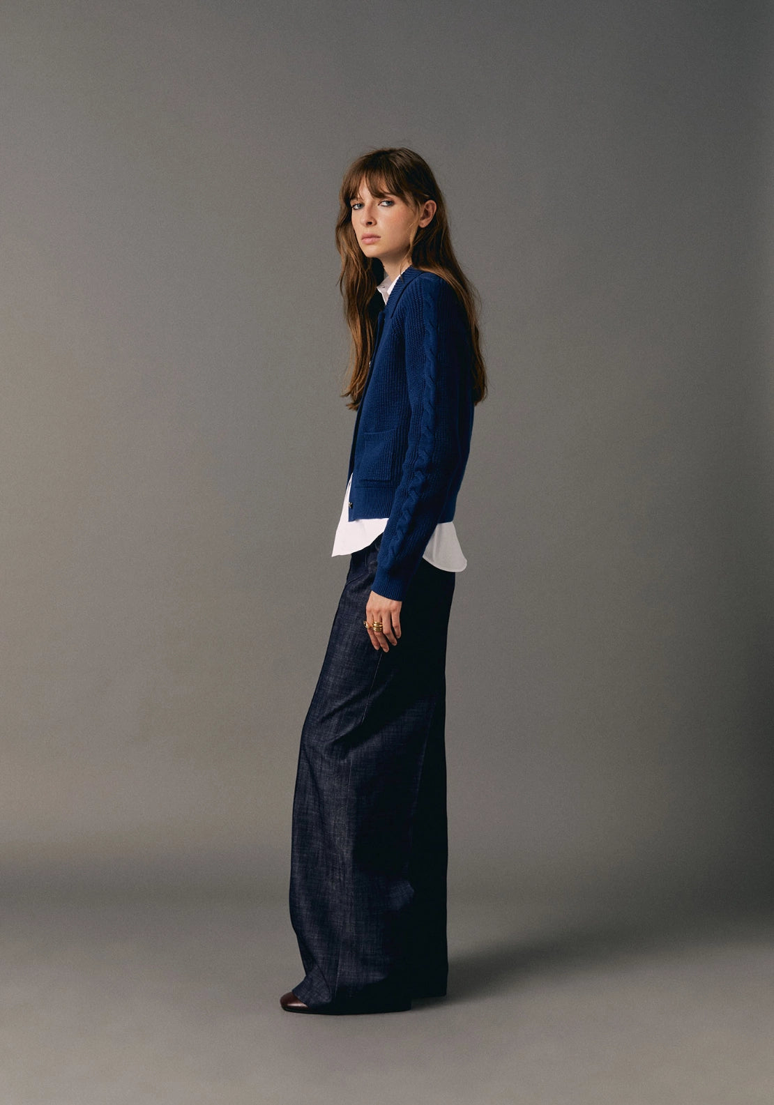 Rib Knit Cardigan - Blue Indigo