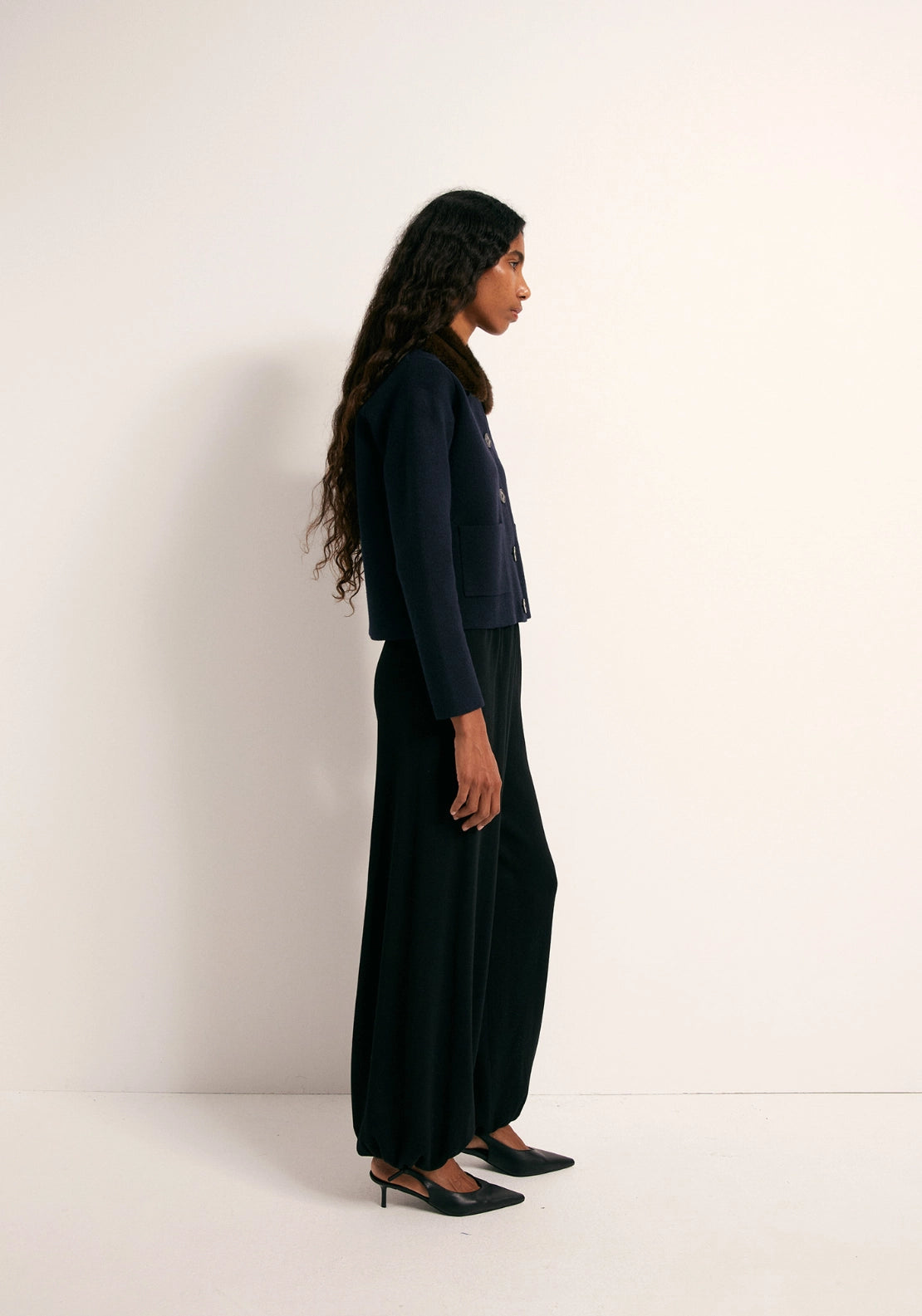 Faux Fur Collar Jacket - Navy Blue