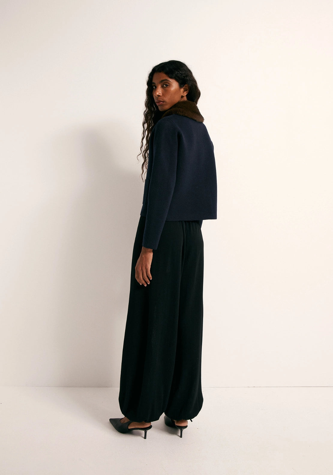 Faux Fur Collar Jacket - Navy Blue