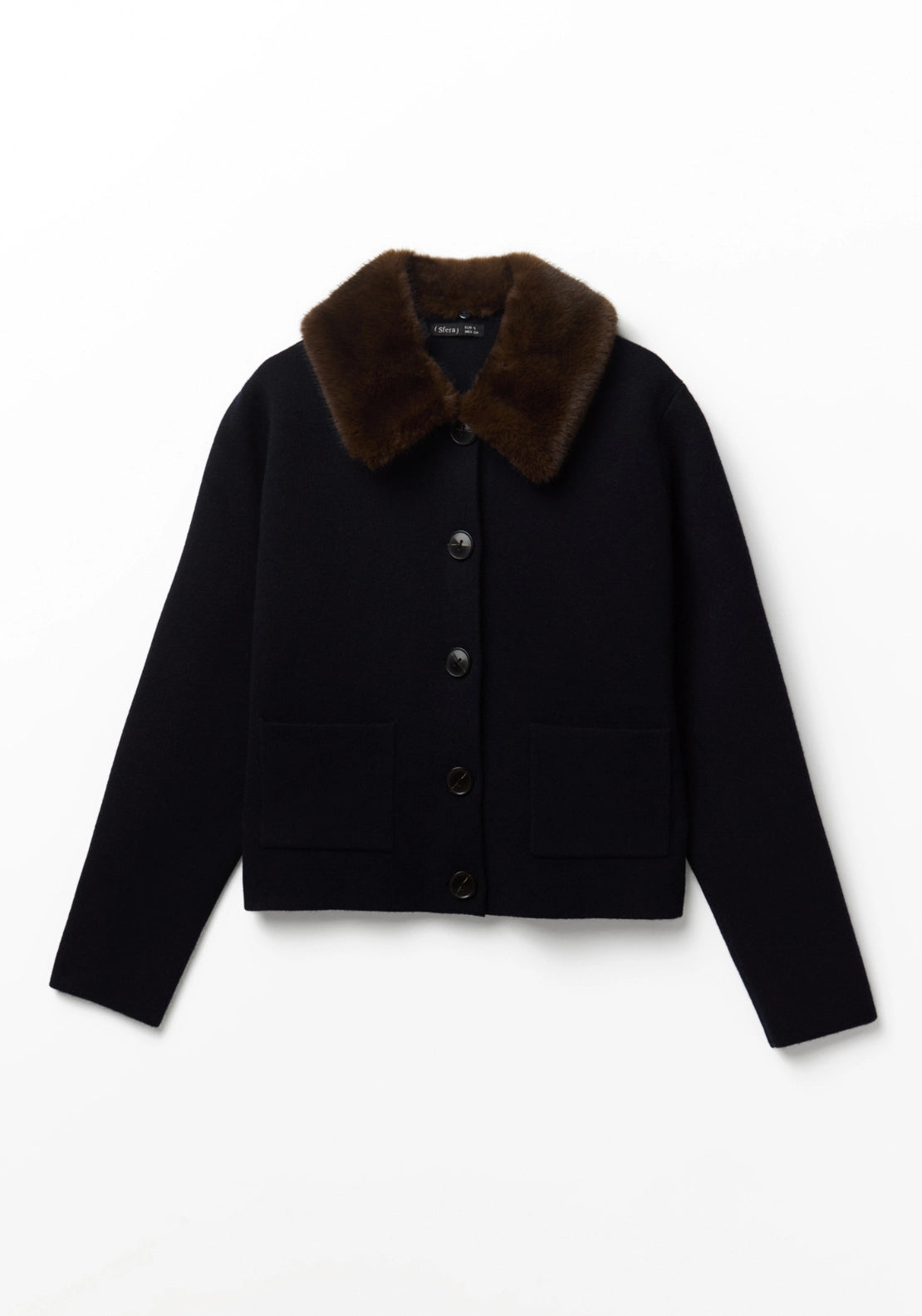 Faux Fur Collar Jacket - Navy Blue