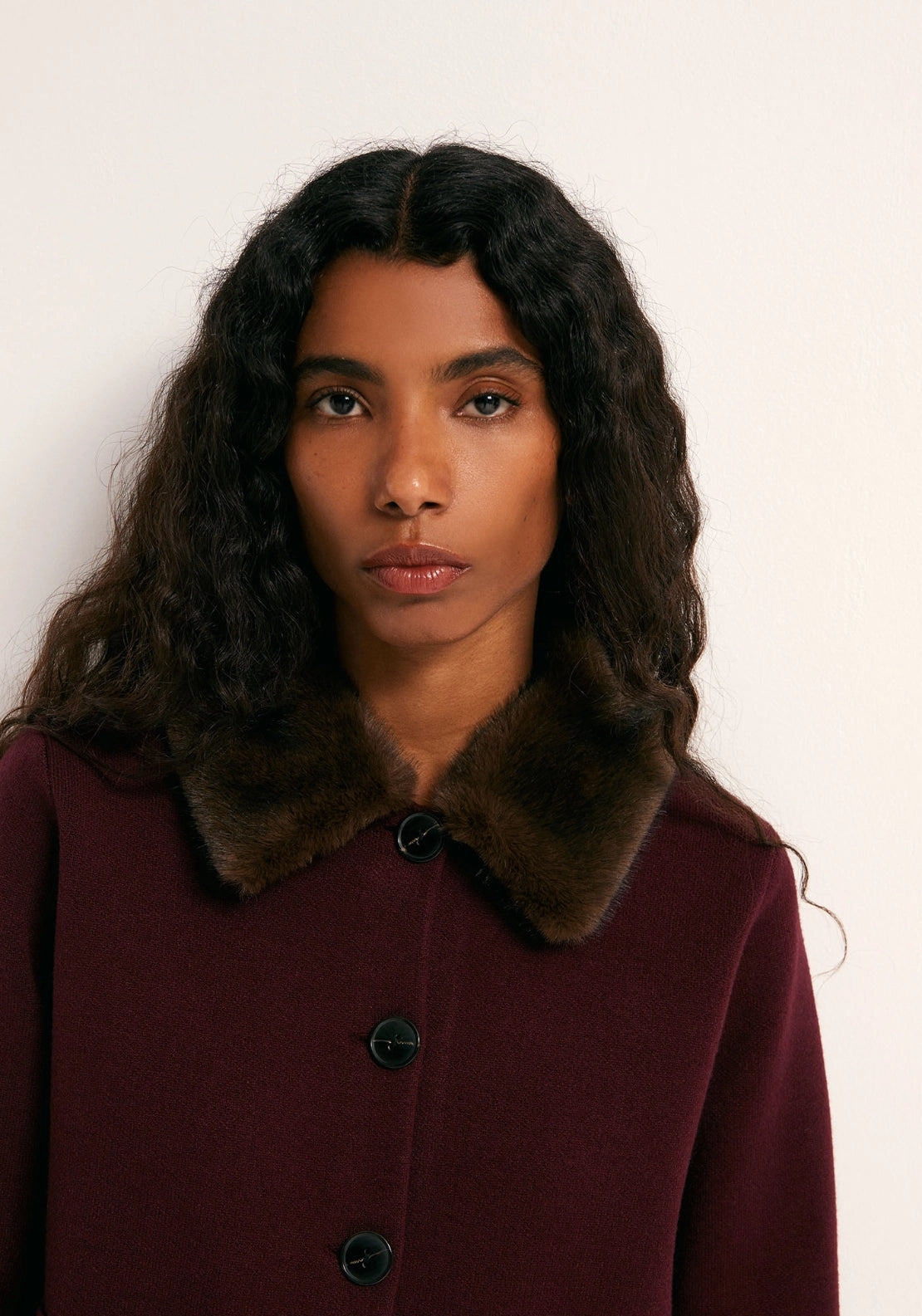 Faux Fur Collar Jacket - Red